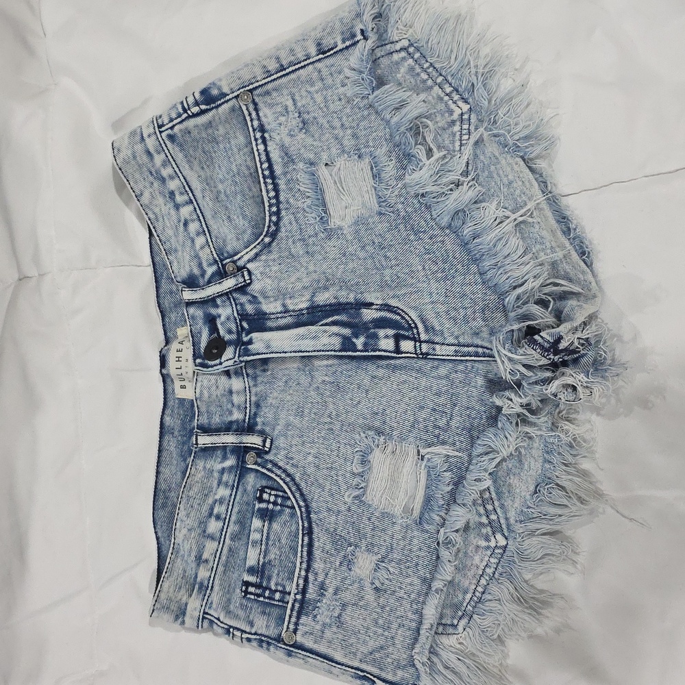 Bullhead Light Blue Frayed Jean Shorts